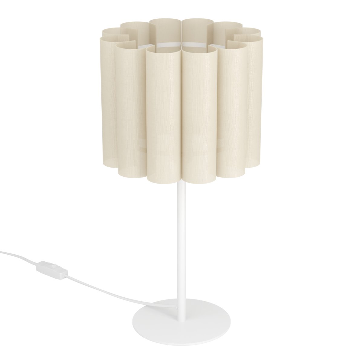 Collegrilli 23cm Beige bordlampe Fra Eglo - Collegrilli bordlampen har en beige tekstilsk&aelig;rm, der efterligner den naturlige struktur af h&oslash;r, og en enkel lampefod i hvidmetal.