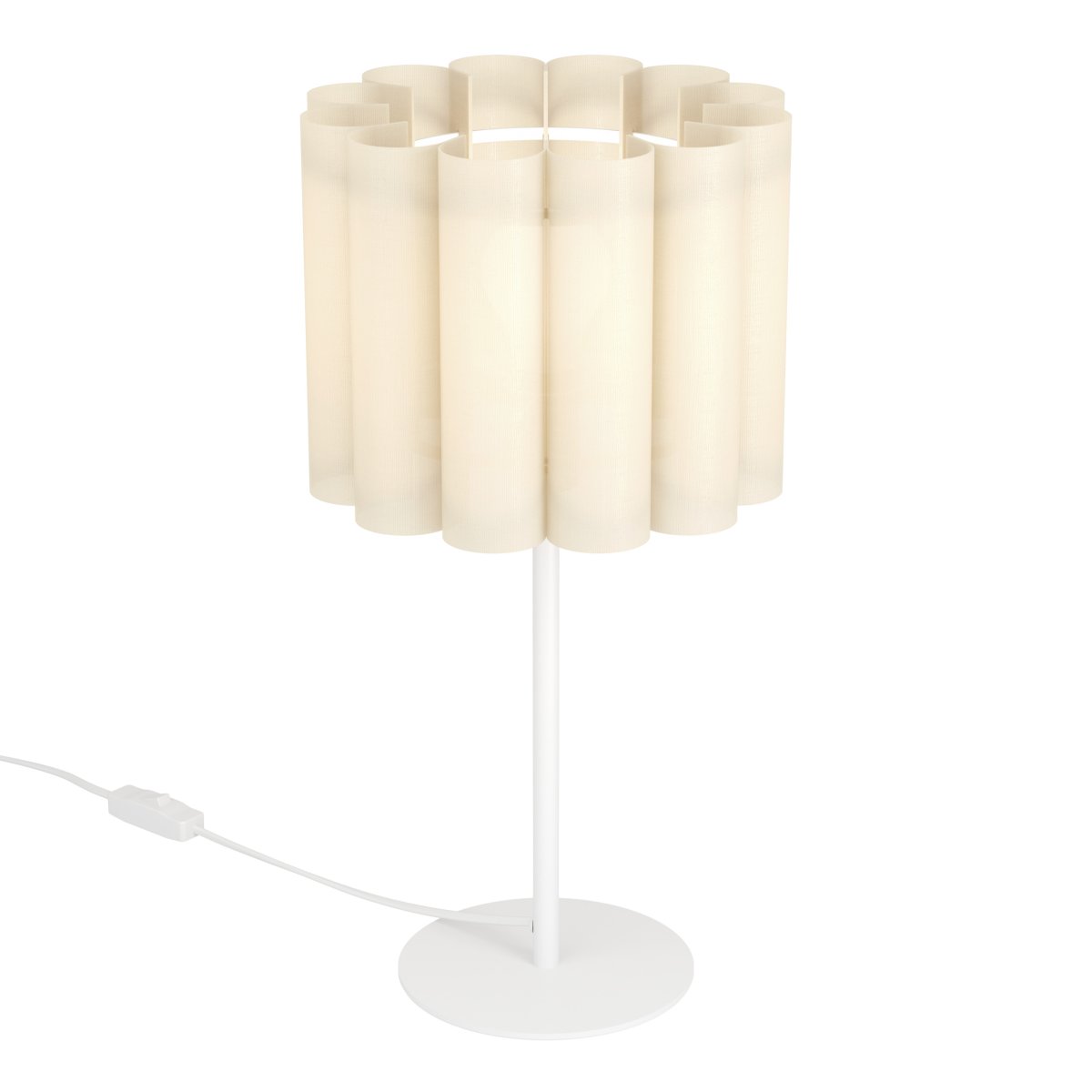 Collegrilli 23cm Beige bordlampe Fra Eglo - Collegrilli bordlampen har en beige tekstilsk&aelig;rm, der efterligner den naturlige struktur af h&oslash;r, og en enkel lampefod i hvidmetal.