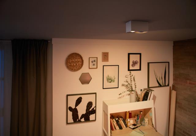 Box 2 Hvid spotlight Fra Philips - Med Philips WarmGlow LED-spotlights kan du j&aelig;vnt d&aelig;mpe til r&oslash;d lysstyrke &ndash; fra funktionel belysning med masser af lys til et hyggeligt og im&oslash;dekommende varmt sk&aelig;r.