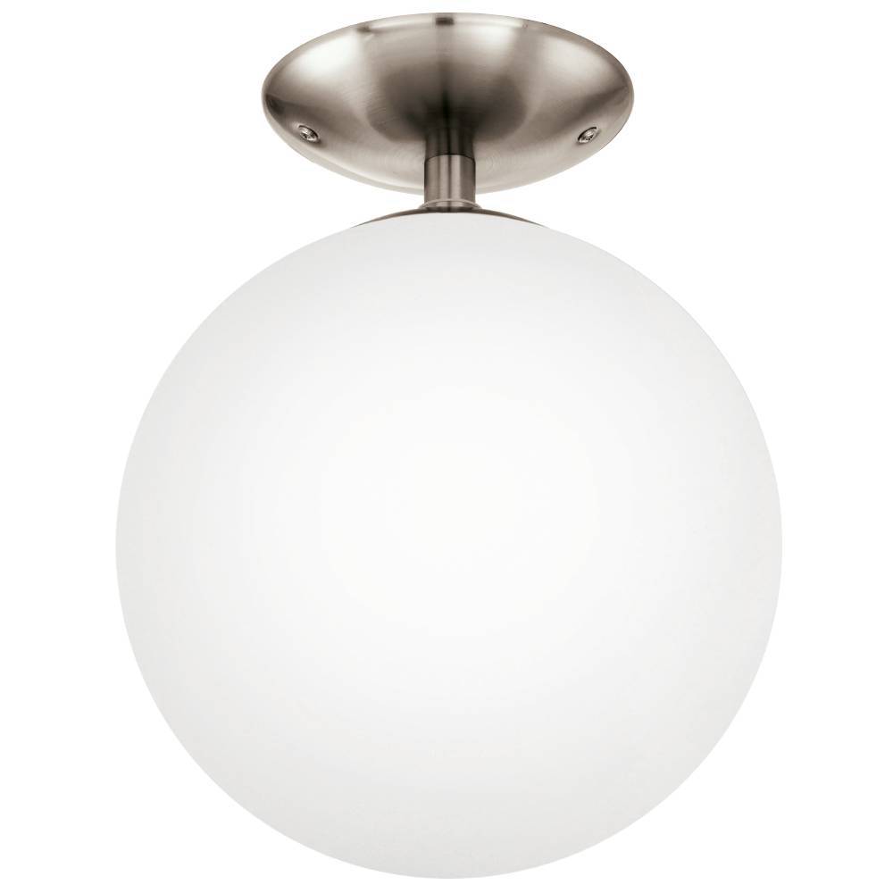 Rondo Ø25 Mat nikkel plafond Fra Eglo - Denne klassiske loftslampe med en elegant opalglaskugle og en fod af børstet metal bringer en tidløs og sofistikeret følelse til dit hjem.