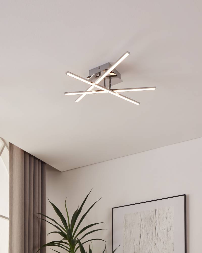 Lasana 50cm Chrom plafond Fra Eglo - Den minimalistiske og geometriske stil gør den til et perfekt valg til nutidigt eller moderne interiør, og det giver et klart og diffust lys, der fylder rummet med; en elegant måde.