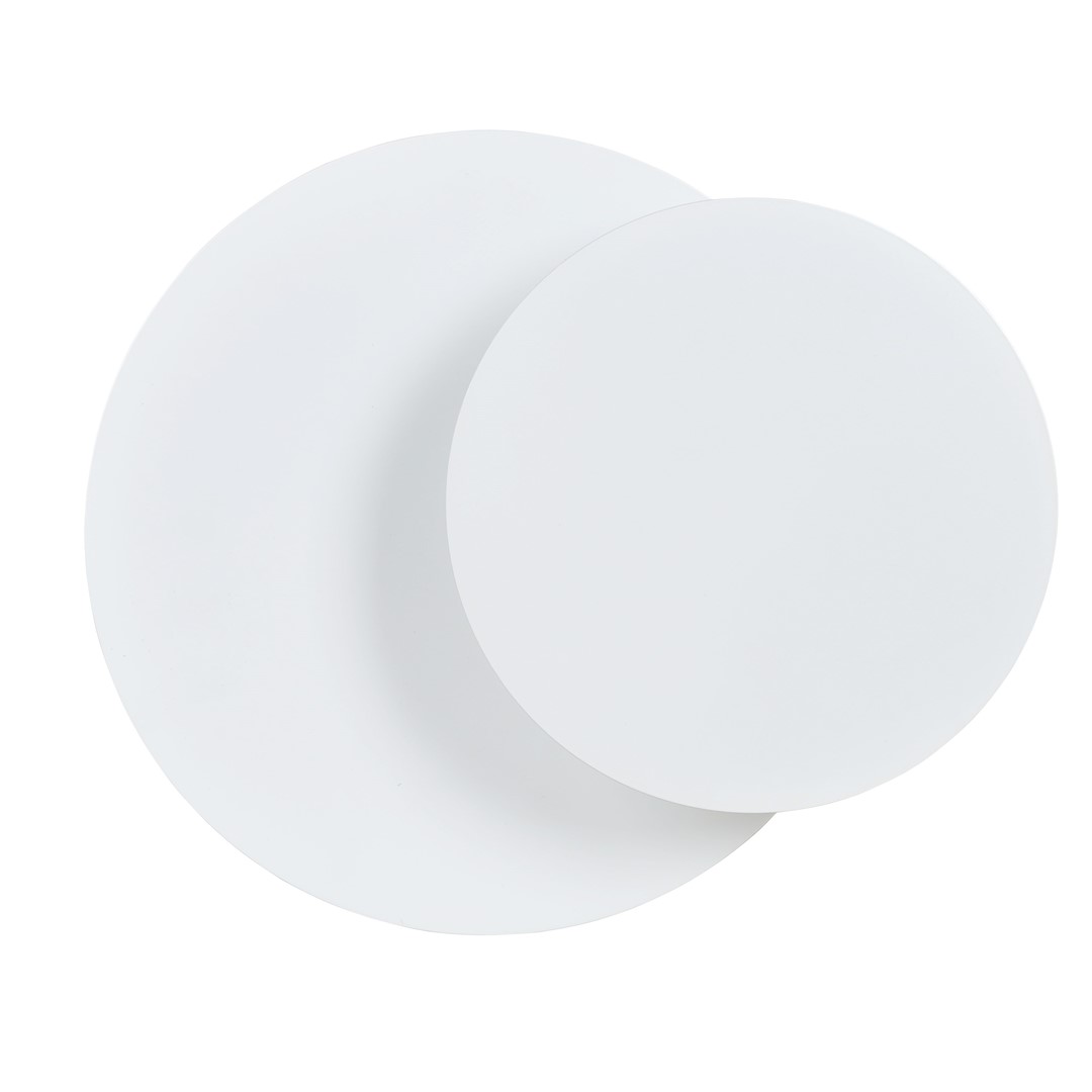 Circle 22cm Hvid væglampe Fra Emibig Lighting - Dens geometriske cirkler tiltrækker opmærksomhed, og takket være træelementerne bliver interiøret varmt og hyggeligt.