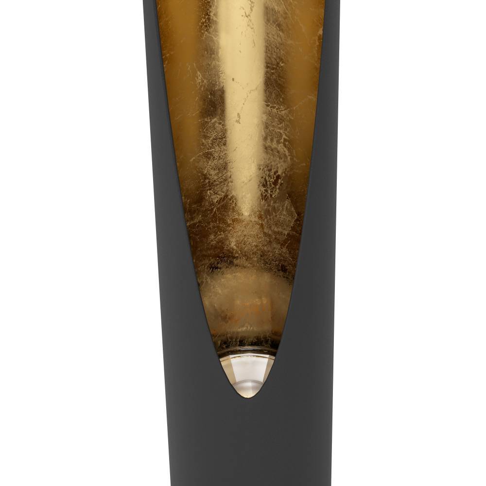 Barbotto Sort gulvlampe Fra Eglo - Denne gulvlampe er et mesterværk af moderne design med sin sorte metalbund og gyldne interiør, der reflekterer lyset på; en varm og behagelig måde.
