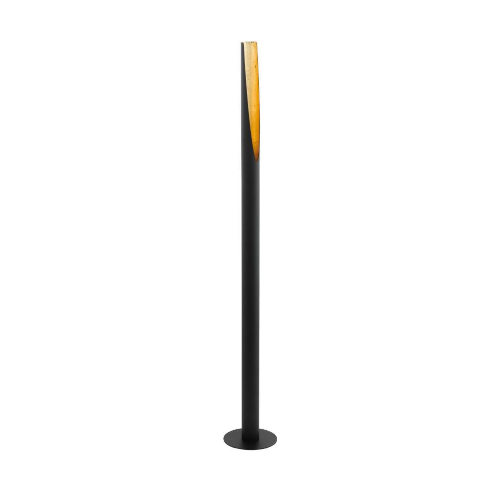Barbotto Sort gulvlampe Fra Eglo - Denne gulvlampe er et mesterværk af moderne design med sin sorte metalbund og gyldne interiør, der reflekterer lyset på; en varm og behagelig måde.