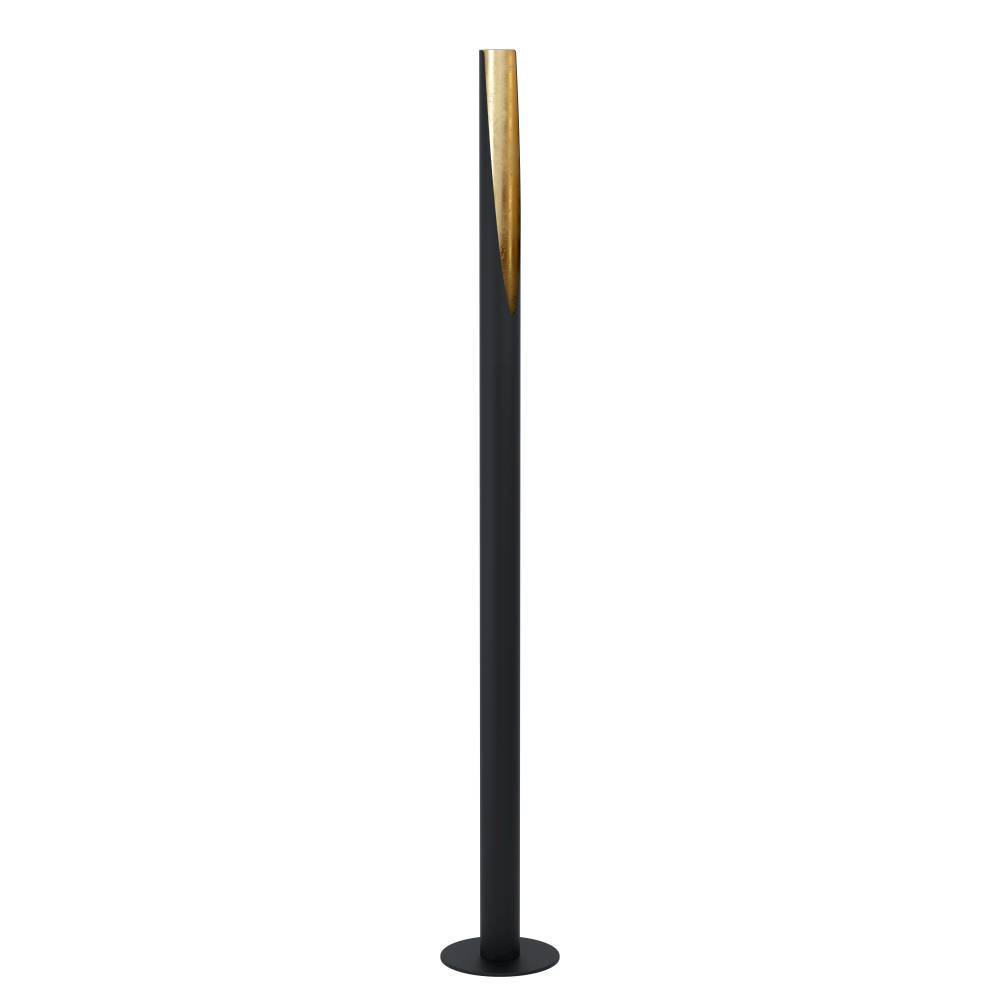 Barbotto Sort gulvlampe Fra Eglo - Denne gulvlampe er et mesterværk af moderne design med sin sorte metalbund og gyldne interiør, der reflekterer lyset på; en varm og behagelig måde.