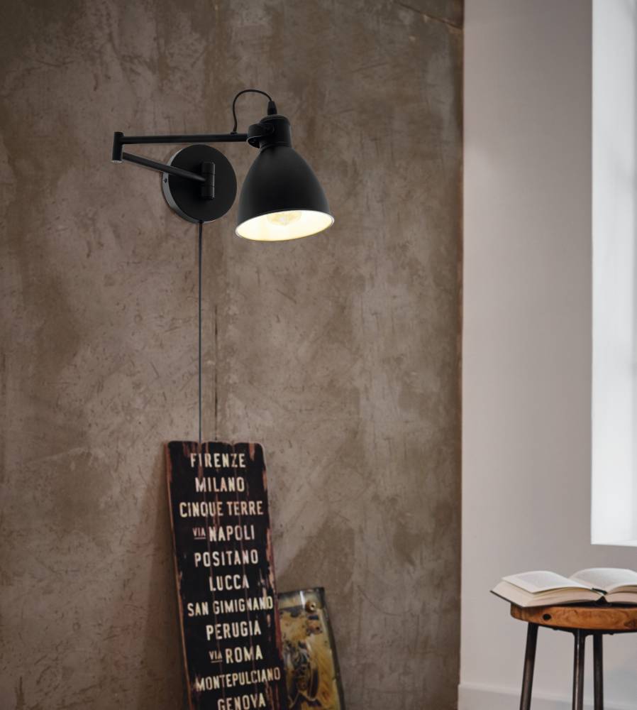 San Peri Ø15 Sort væglampe Fra Eglo - Nem at samle og udstyret med en praktisk afbryder på; ledning, dette er en alsidig og stilfuld belysningsløsning til dit hjem.