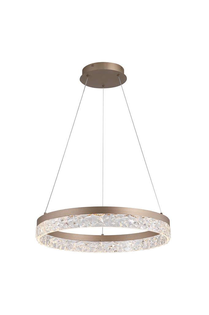 Madeleine Ø50 Lys brun loftslampe Fra Searchlight - Den lysebrune metalramme omgiver en cirkel med en klar akryldiffusor i et dekorativt krystalm&oslash;nster, der skaber et smukt og funklende lysspil.