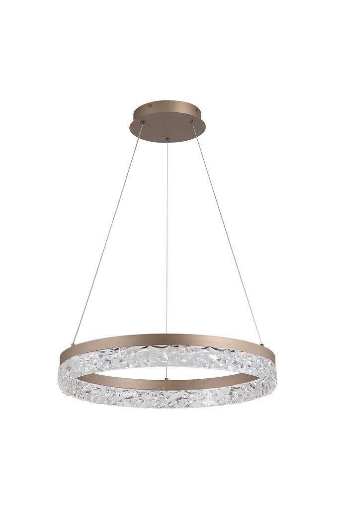 Madeleine Ø50 Lys brun loftslampe Fra Searchlight - Den lysebrune metalramme omgiver en cirkel med en klar akryldiffusor i et dekorativt krystalm&oslash;nster, der skaber et smukt og funklende lysspil.