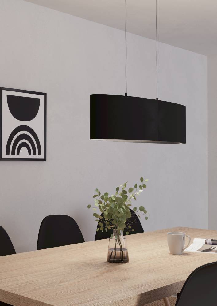 Maserlo 78cm Sort loftslampe Fra Eglo - Ophænget med tynde kabler giver lampen en døsig følelse og en elegant silhuet i rummet.