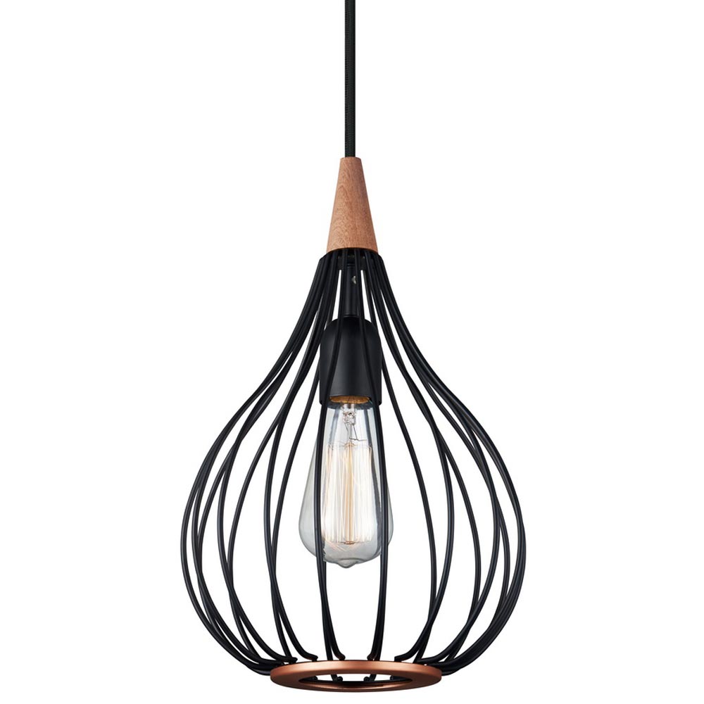 Drops Ø23 Sort loftslampe Fra Halo Design - Det sortlakerede metal i kombination med det børstede kobber tilføjer en elegance til rummet.