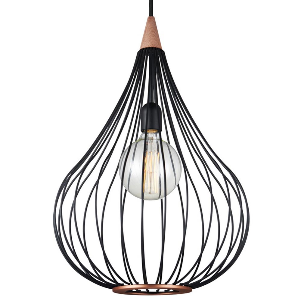 Drops Ø38 Sort loftslampe Fra Halo Design - Det sortlakerede metal i kombination med det børstede kobber tilføjer en elegance til rummet.