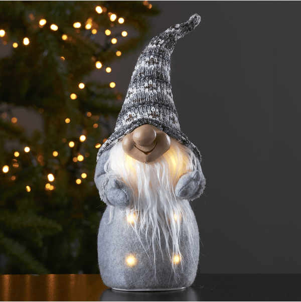 Joylight Julemand Grå Fra Star Trading - Hyggelig grå julemanden Lyser smukt i kroppen med en varm hvid glød.