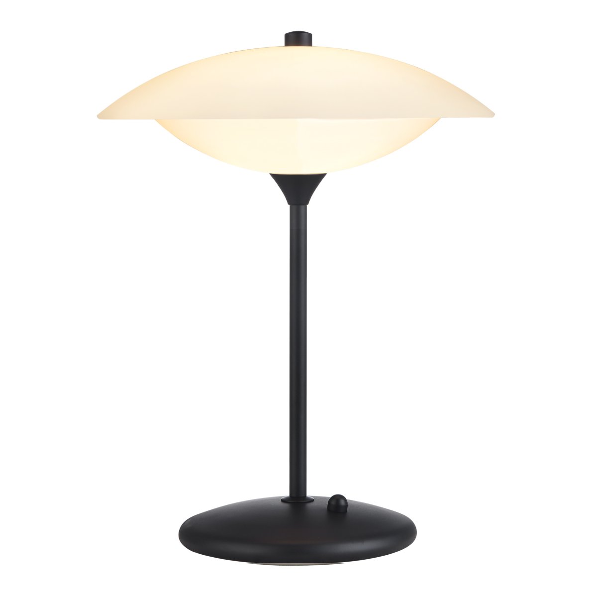 Baroni 40cm Sort bordlampe Fra Halo Design - Det mundblæste opalglas i kombination med det børstede sorte metal skaber et tidløst design.