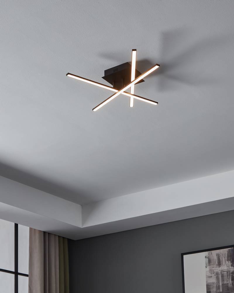 Lasana 50cm Sort plafond Fra Eglo - Den minimalistiske og geometriske stil gør den til et perfekt valg til nutidigt eller moderne interiør, og det giver et klart og diffust lys, der fylder rummet med; en elegant måde.