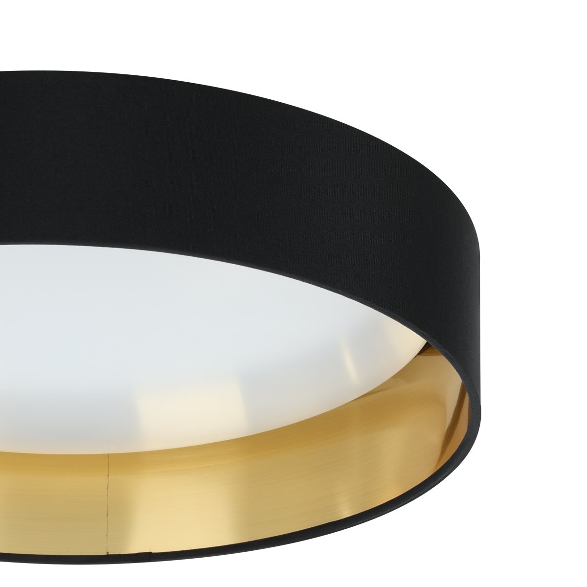 Maserlo Ø38 Sort plafond Fra Eglo - Maserlo loftlampen har en sort tekstilramme og et skinnende, guldfarvet interi&oslash;r, der giver lampen et elegant udtryk.