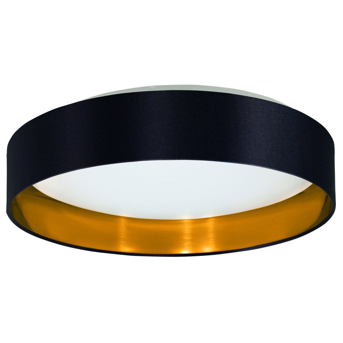 Maserlo Ø38 Sort plafond Fra Eglo - Maserlo loftlampen har en sort tekstilramme og et skinnende, guldfarvet interi&oslash;r, der giver lampen et elegant udtryk.