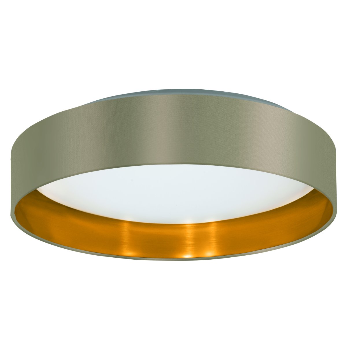 Maserlo Ø38 Beige plafond Fra Eglo - Maserlo loftlampen har en beige tekstilramme og et skinnende, guldfarvet interi&oslash;r, der giver lampen et elegant udtryk.