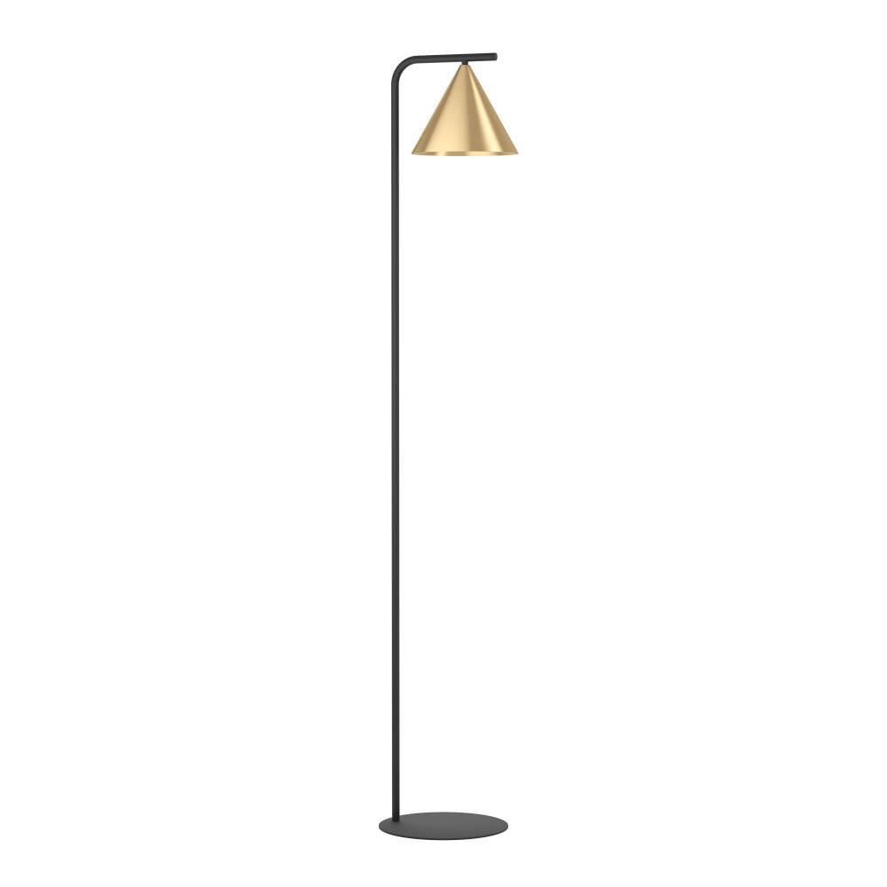 Narices Sort gulvlampe Fra Eglo - Med en stilfuld sort ramme og en fantastisk guldkegleformet skærm lyser den ikke kun dit værelse op, men fungerer også som et trendy indretningsudsagn.