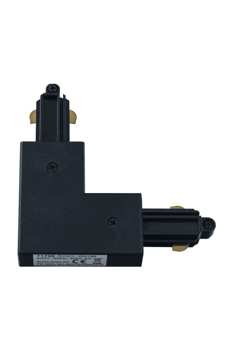 L-Kobling Venstre Sort Fra Aneta Lighting - Joint med 90&deg; vinkel til Anetas Trackline skinnesystem.