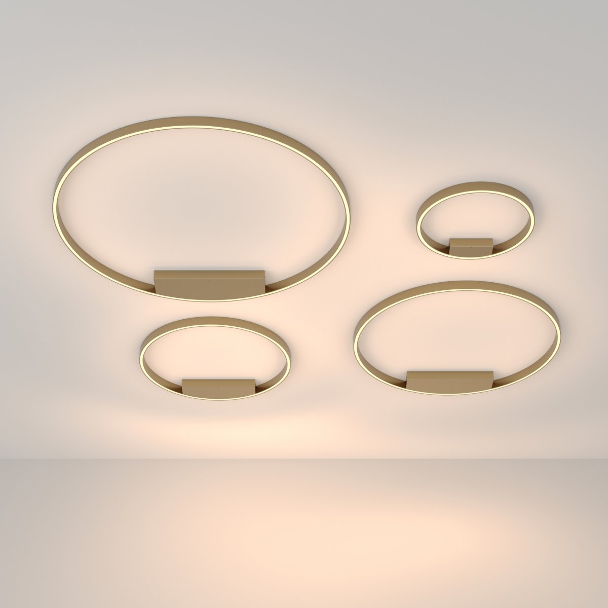 Rim Ø60 Messing plafond Fra Maytoni - Den integrerede LED-p&aelig;re l&oslash;ber rundt i hele ringen og spreder et j&aelig;vnt og behageligt lys, som skaber et flot lysbillede i rummet.