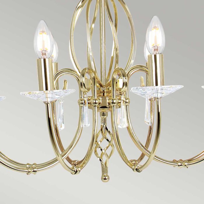 Aegean Ø65 Poleret messing loftslampe Fra Elstead Lighting - Aegean er en elegant og dekorativ lysekrone, der kombinerer h&aring;ndsmedede metaldetaljer med funklende prismer i slebet K9-krystal.