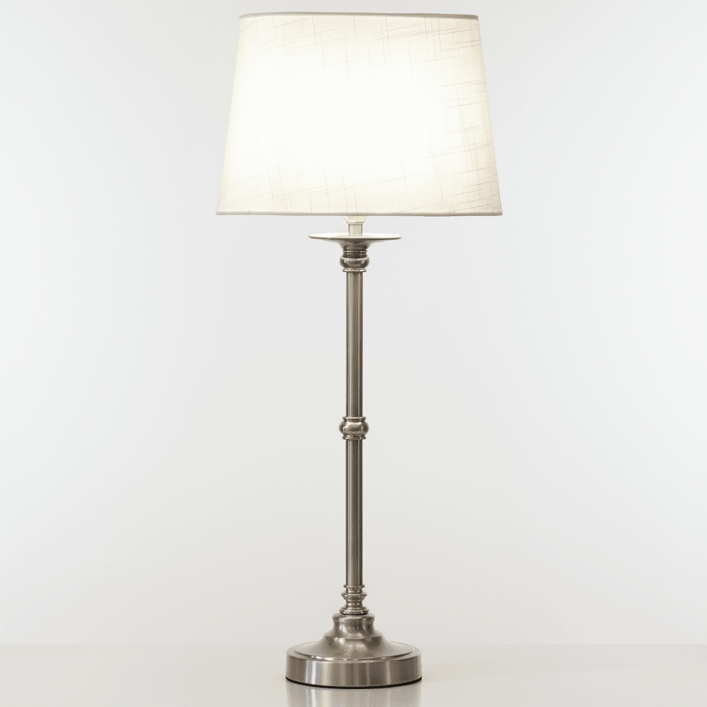 Axel 60cm Sølv/off-white bordlampe Fra Lampan - et sidebord, et skrivebord eller i et vindue og passer ind i mange forskellige indretningsstile.