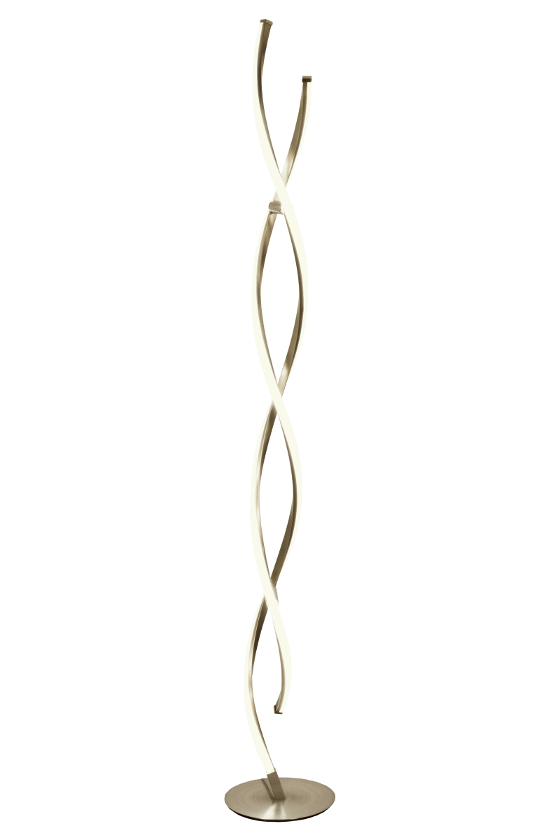 Swirl Stål gulvlampe Fra Aneta Lighting - Den snoede form skaber liv og giver flot lysspredning i rummet, hvilket fremh&aelig;ves af den indbyggede integrerede LED-belysning.