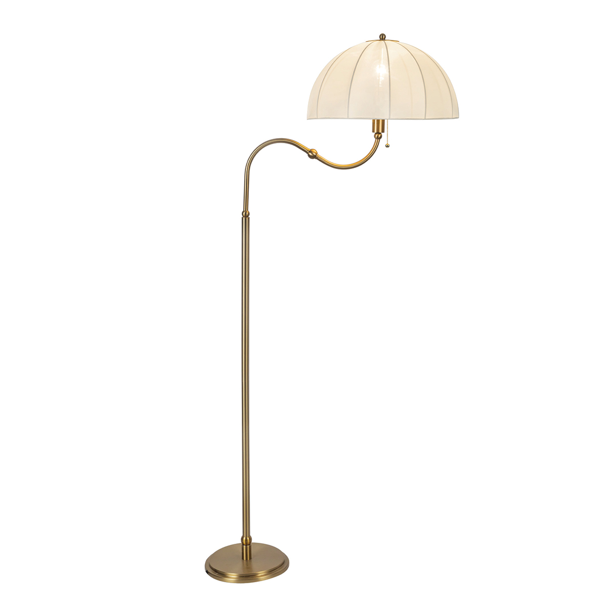 Crosby Børstet guld gulvlampe Fra Elstead Lighting - Metalstellet har en b&oslash;rstet guldfinish og en bl&oslash;dt buet arm, der giver lampen et karakteristisk udtryk.