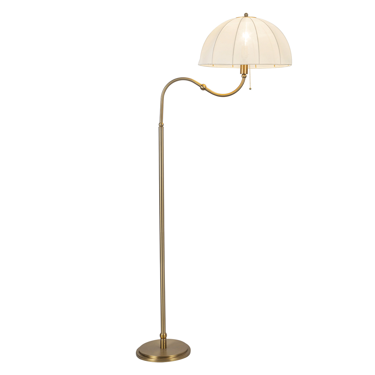 Crosby Børstet guld gulvlampe Fra Elstead Lighting - Metalstellet har en b&oslash;rstet guldfinish og en bl&oslash;dt buet arm, der giver lampen et karakteristisk udtryk.