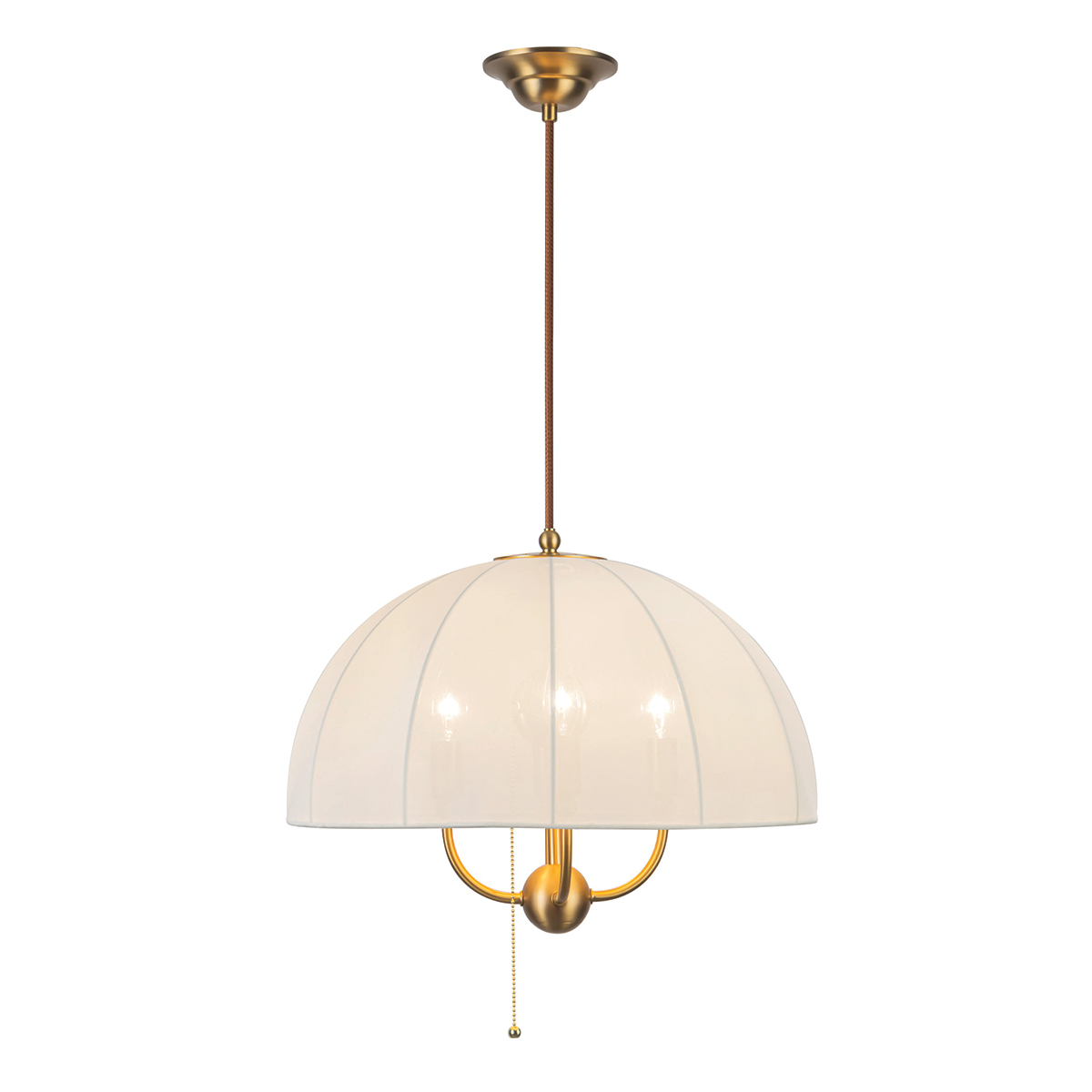 Crosby Ø45 Børstet guld loftslampe Fra Elstead Lighting - Lampen er lavet af metal med en b&oslash;rstet guldfinish og er kombineret med en buet sk&aelig;rm i tyndt, let stof, der lader lyset skinne flot igennem.
