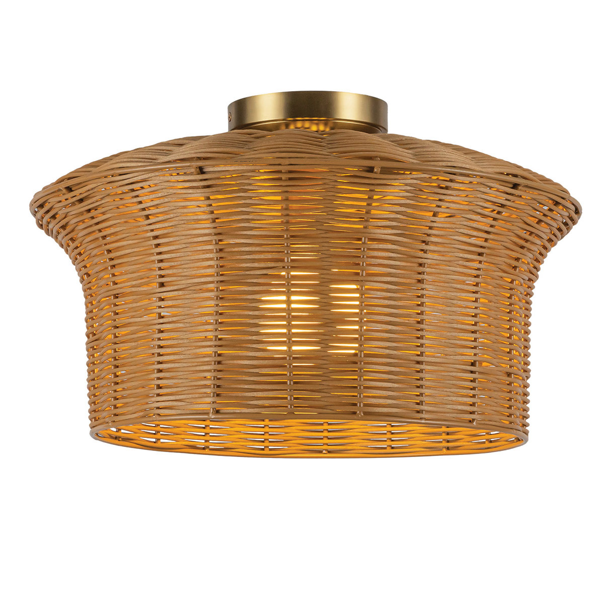 Kai Ø40 Natur plafond Fra Elstead Lighting - Den naturfarvede rotting giver lampen et varmt og hyggeligt udtryk, mens detaljerne i b&oslash;rstet guldfinish skaber en flot kontrast.