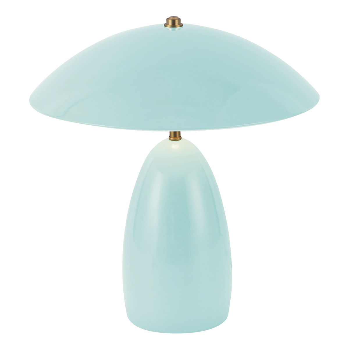 Poppy 35cm Lyseblå bordlampe Fra Elstead Lighting - Poppy er en dekorativ bordlampe med bl&oslash;de former og en blank sk&aelig;rm kombineret med messingdetaljer.