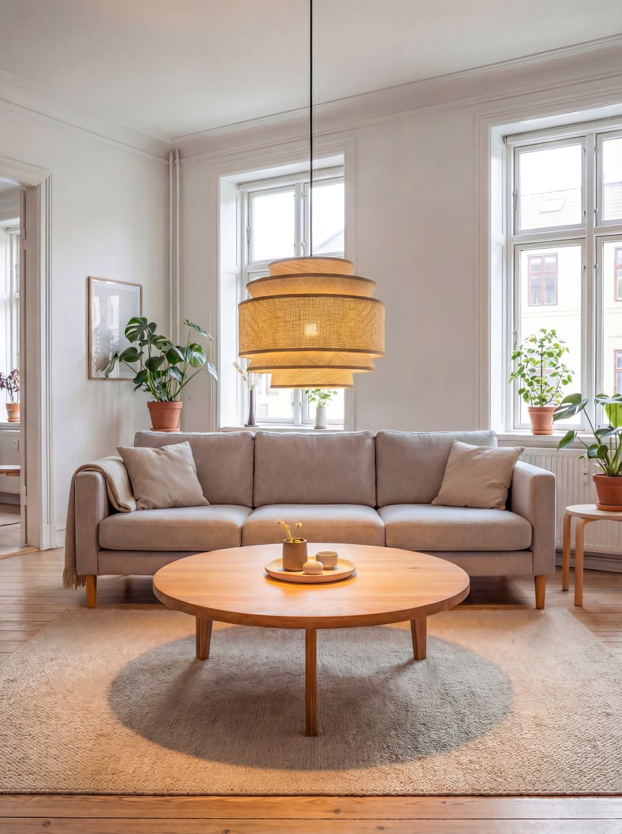 Ambrosia Ø50 Natur loftslampe Fra Aneta Lighting - De forskellige former og niveauer skaber en smuk silhuet og giver Ambrosia en karakter, der tiltr&aelig;kker opm&aelig;rksomhed.