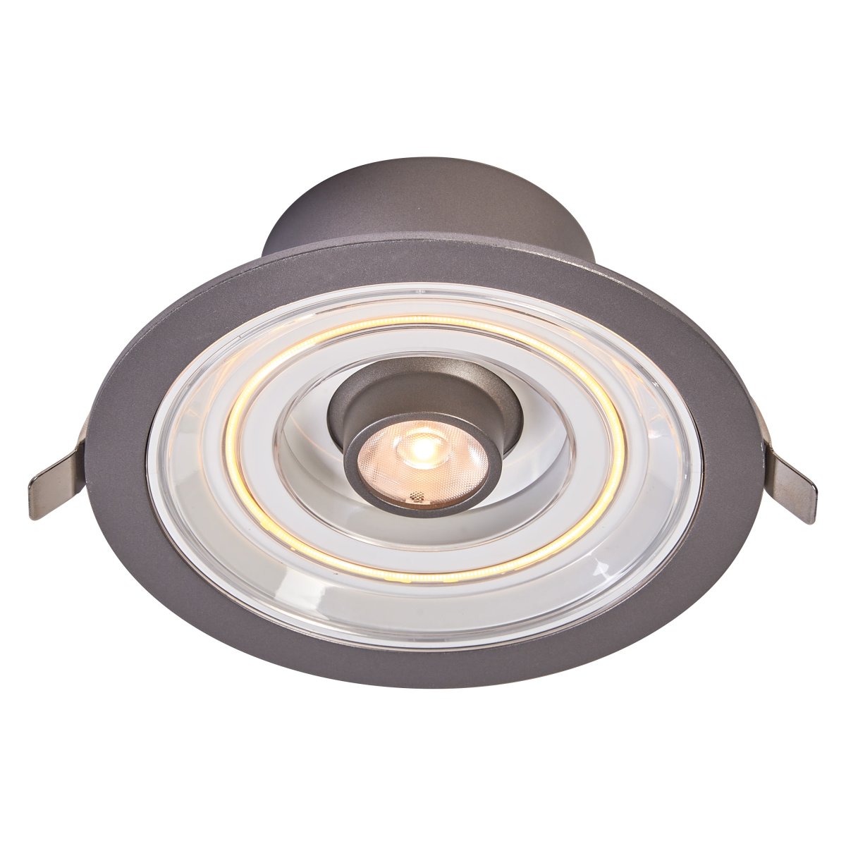 Decor Filament Halo 7W Aluminium Fra - I det f&oslash;rste trin skinner det lille spotlight i midten, i det andet trin lyser kun cirklen omkring det, og i det tredje trin skinner de begge p&aring; samme tid.