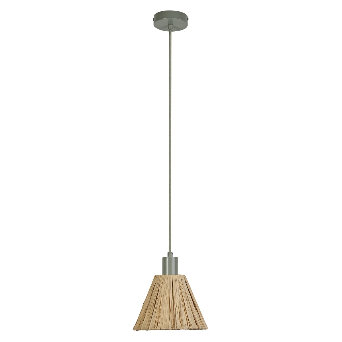 Raffia Ø20 Natur loftslampe Fra Ledvance - Sk&aelig;rmen lavet af raffia palmer i kombination med det gr&oslash;nne metal bidrager med en varm og naturlig atmosf&aelig;re til rummet.