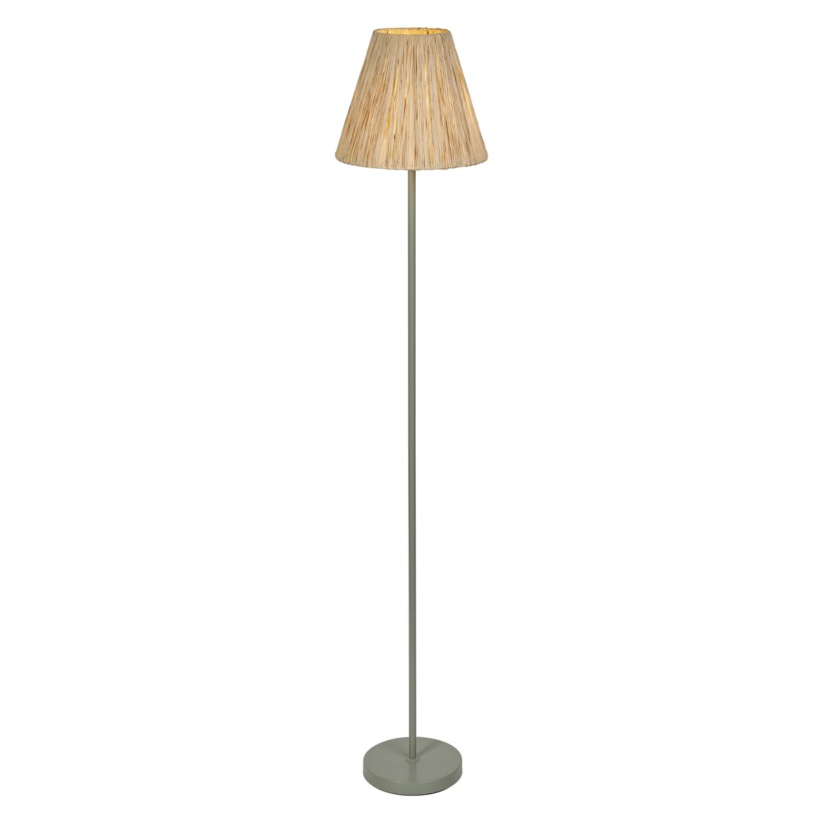 Raffia Natur gulvlampe Fra Ledvance - Skærmen lavet af raffia palmer i kombination med det grønne metal bidrager med en varm og naturlig atmosfære til rummet.