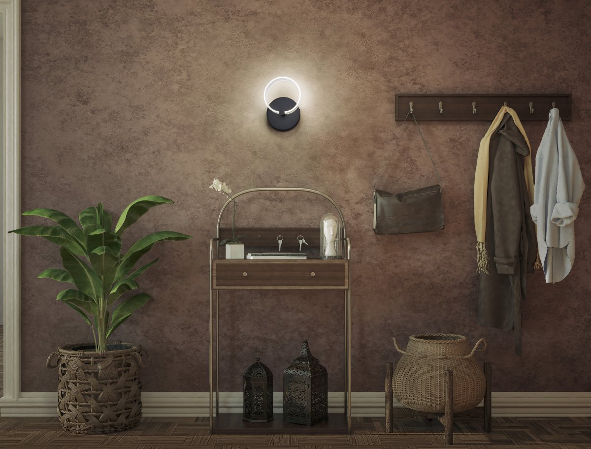 Circle PL 23cm Sort væglampe Fra Ledvance - I første trin lyser lampen i et varmt hvidt lys; 3000K, i anden fase skinner den i koldt hvidt lys på 4200K og i tredje skinner den i 6500K (dagslys).