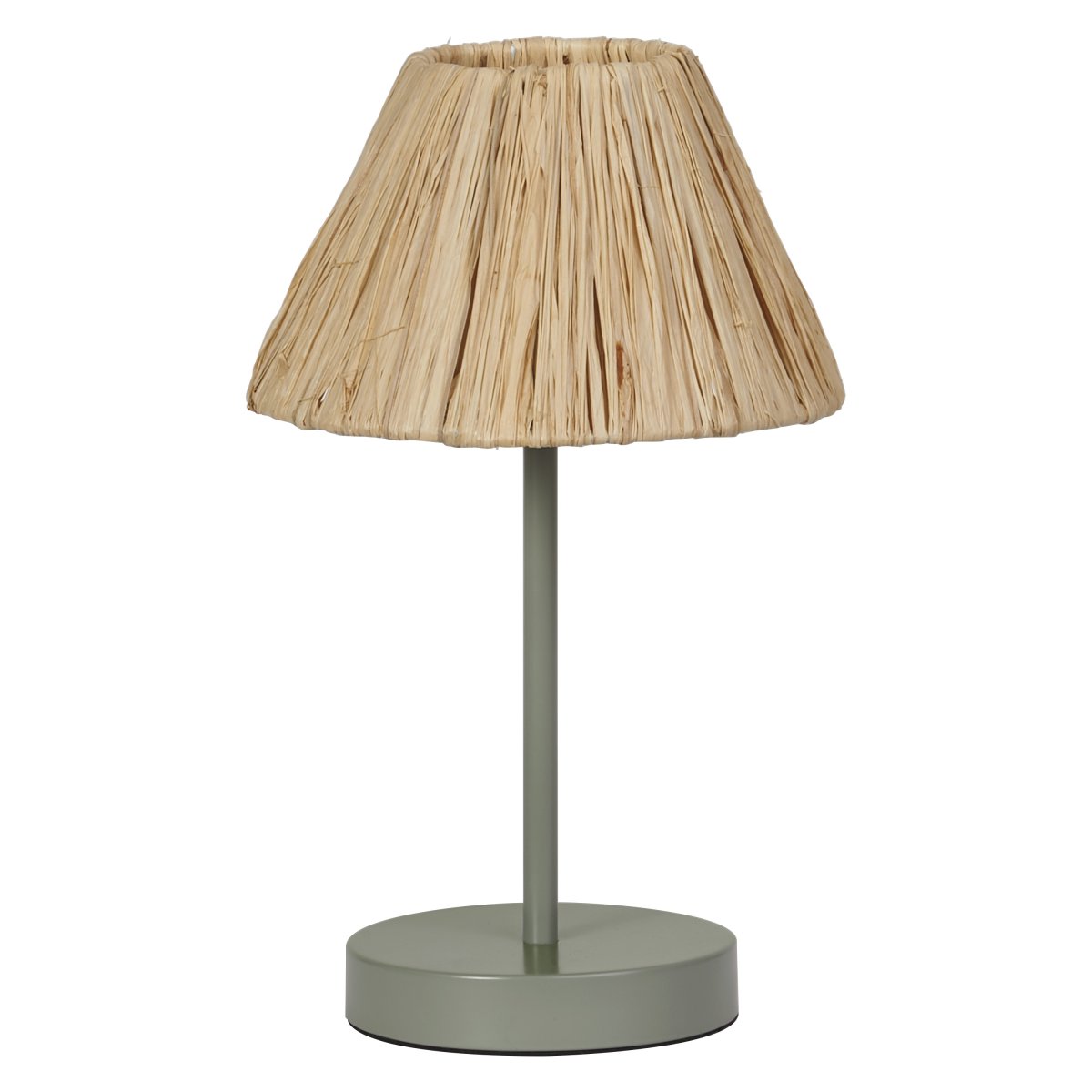 Raffia 33cm Natur bordlampe Fra Ledvance - Skærmen lavet af raffia palmer i kombination med det grønne metal bidrager med en varm og naturlig atmosfære til rummet.