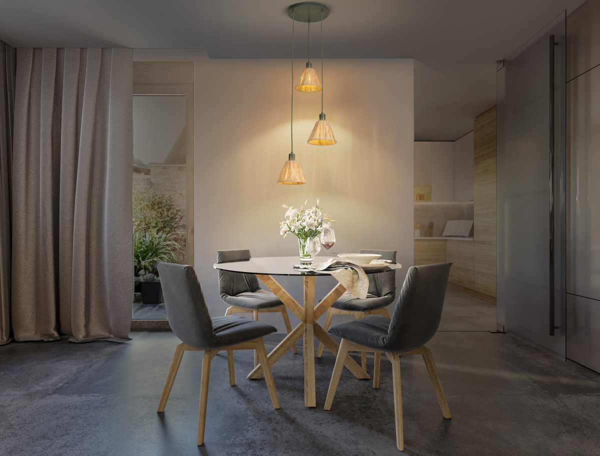 Raffia Ø43 Natur loftslampe Fra Ledvance - Skærmene lavet af raffia palmer i kombination med det grønne metal bidrager med en varm og naturlig atmosfære til rummet.