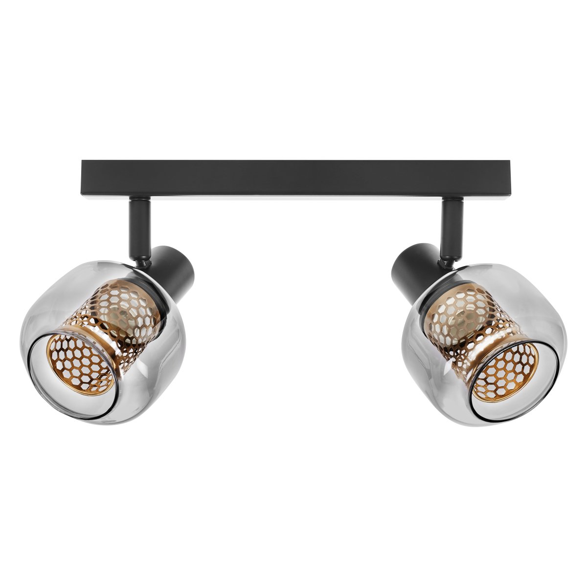 Firefly 2 Sort spotlight Fra Ledvance - De r&ouml;rliga spotlightsen med sk&auml;rmar av gr&aring;tonat glas i kombination med de guldiga detaljh&ouml;ljet som omfamnar ljusk&auml;llorna bidrar med en elegans till rummet.