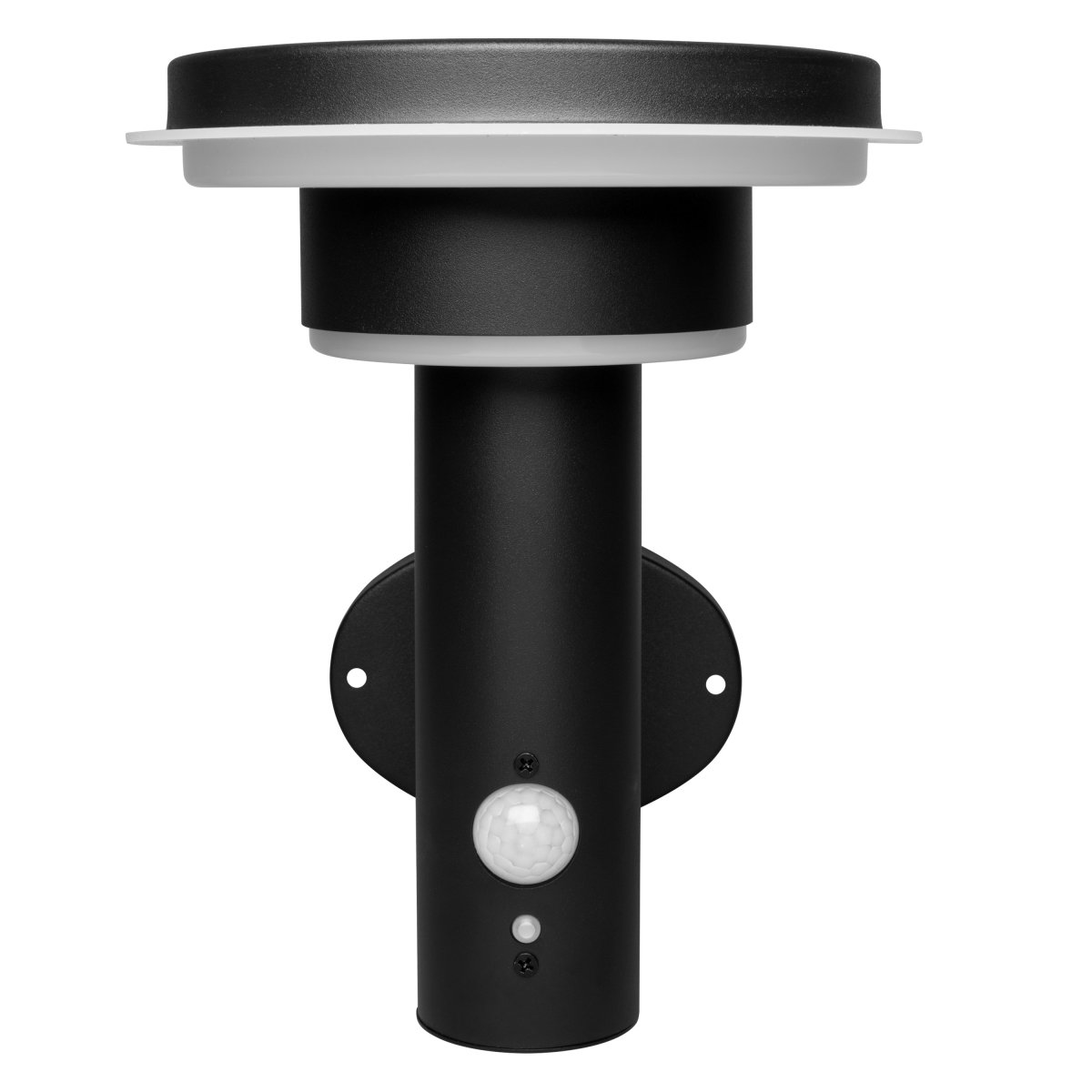 Double Circle Sensor Sort solcellelampe Fra Ledvance - Den indbyggede PIR-bevægelsessensor og dagslyssensor tænder automatisk lampen, når der er bevægelse i mørket, hvilket giver både sikkerhed og energieffektivitet.