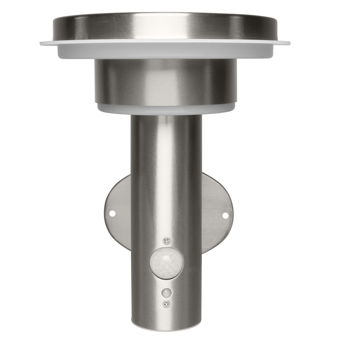 Double Circle Sensor Sølv solcellelampe Fra Ledvance - Den indbyggede PIR-bevægelsessensor og dagslyssensor tænder automatisk lampen, når der er bevægelse i mørket, hvilket giver både sikkerhed og energieffektivitet.