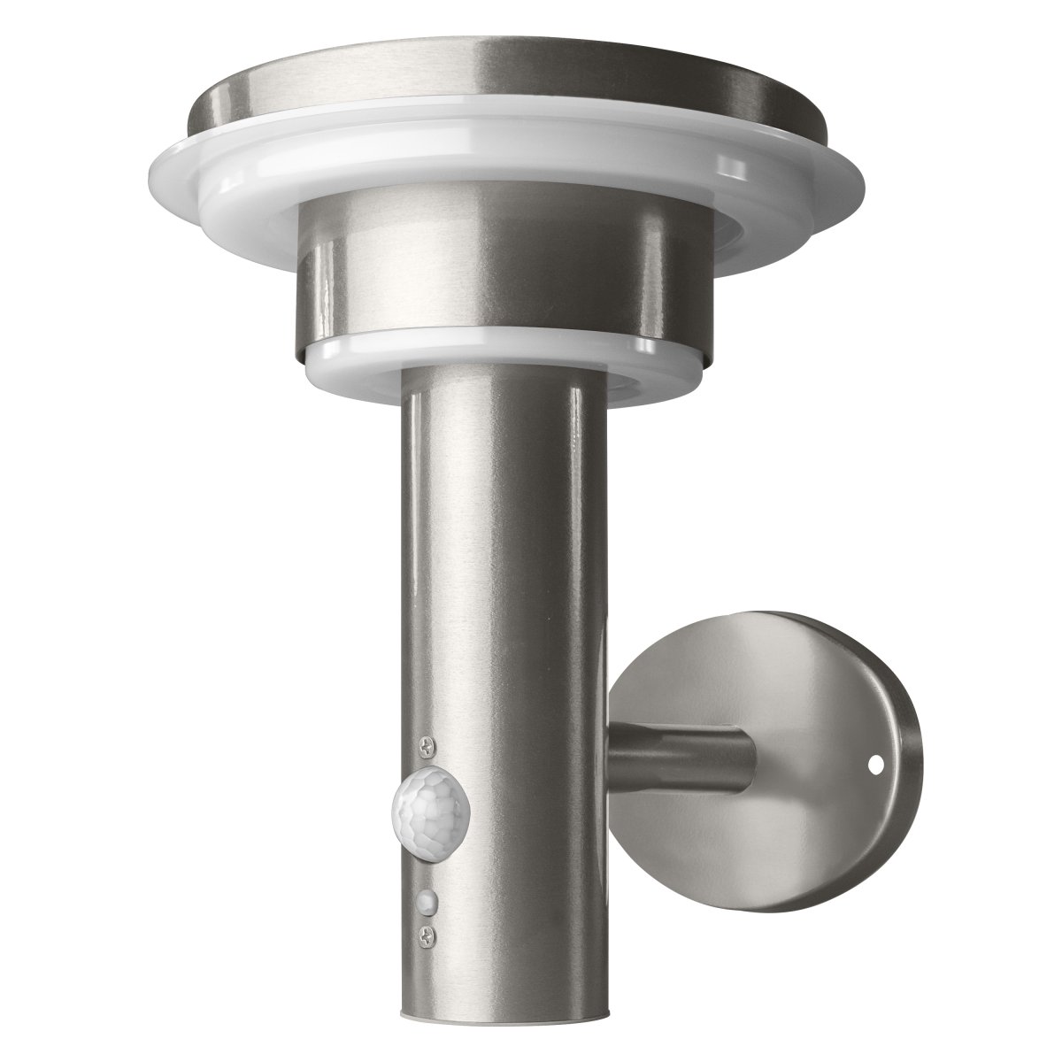 Double Circle Sensor Sølv solcellelampe Fra Ledvance - Den indbyggede PIR-bevægelsessensor og dagslyssensor tænder automatisk lampen, når der er bevægelse i mørket, hvilket giver både sikkerhed og energieffektivitet.