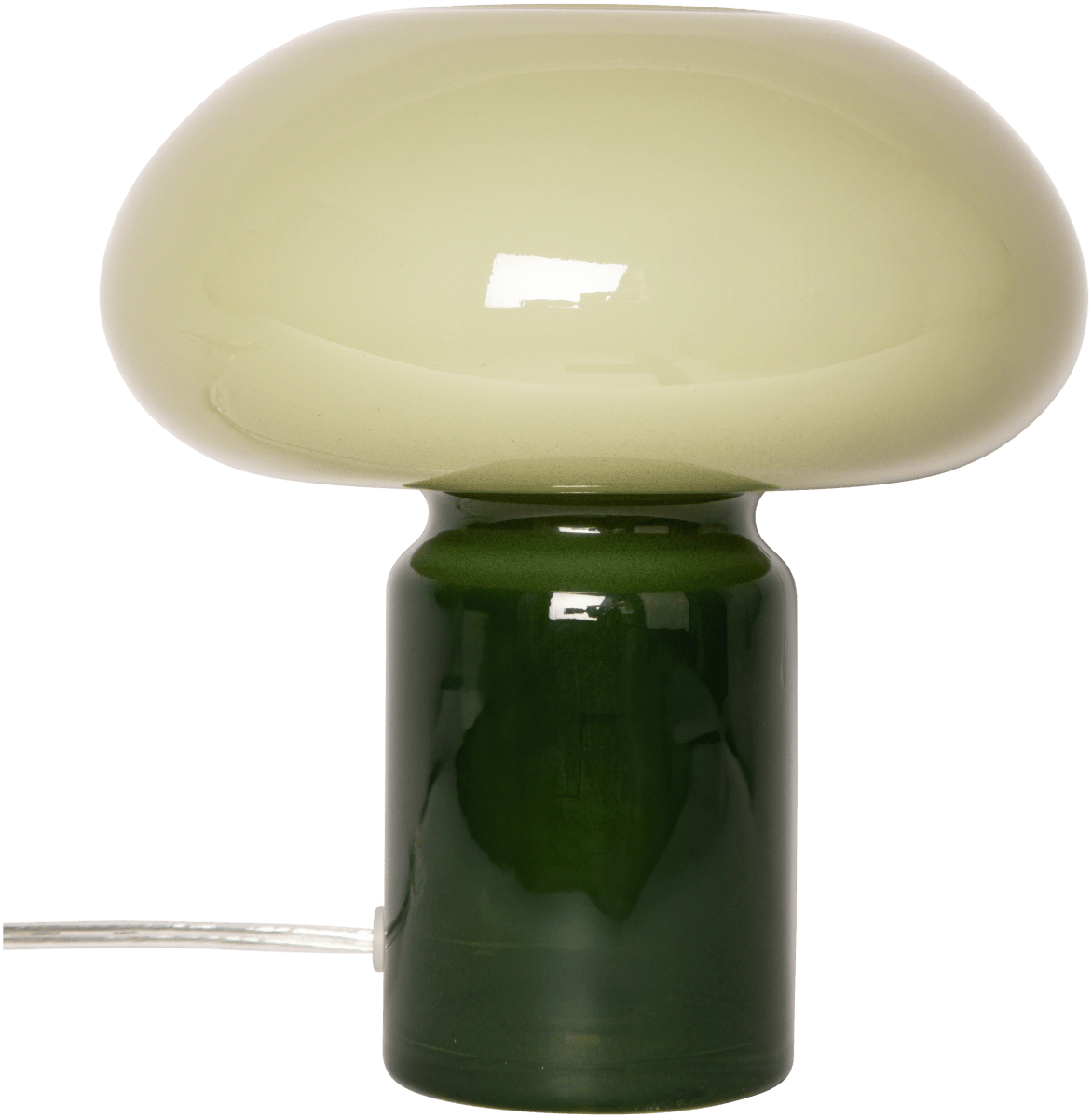 Glas 23cm Grøn bordlampe Fra Eja - En dekorativ bordlampe med bløde former og et stilfuldt design, der er fremstillet udelukkende af glas.
