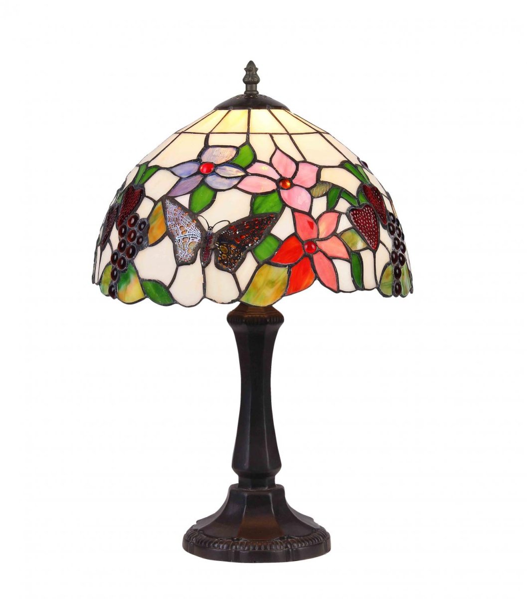 Bali 45cm Flerfarvet Fra Norrsken Design - Bali er en klassisk Tiffany lampe med et smukt design med sommerfugle, frugter og blomster i forskellige farver.