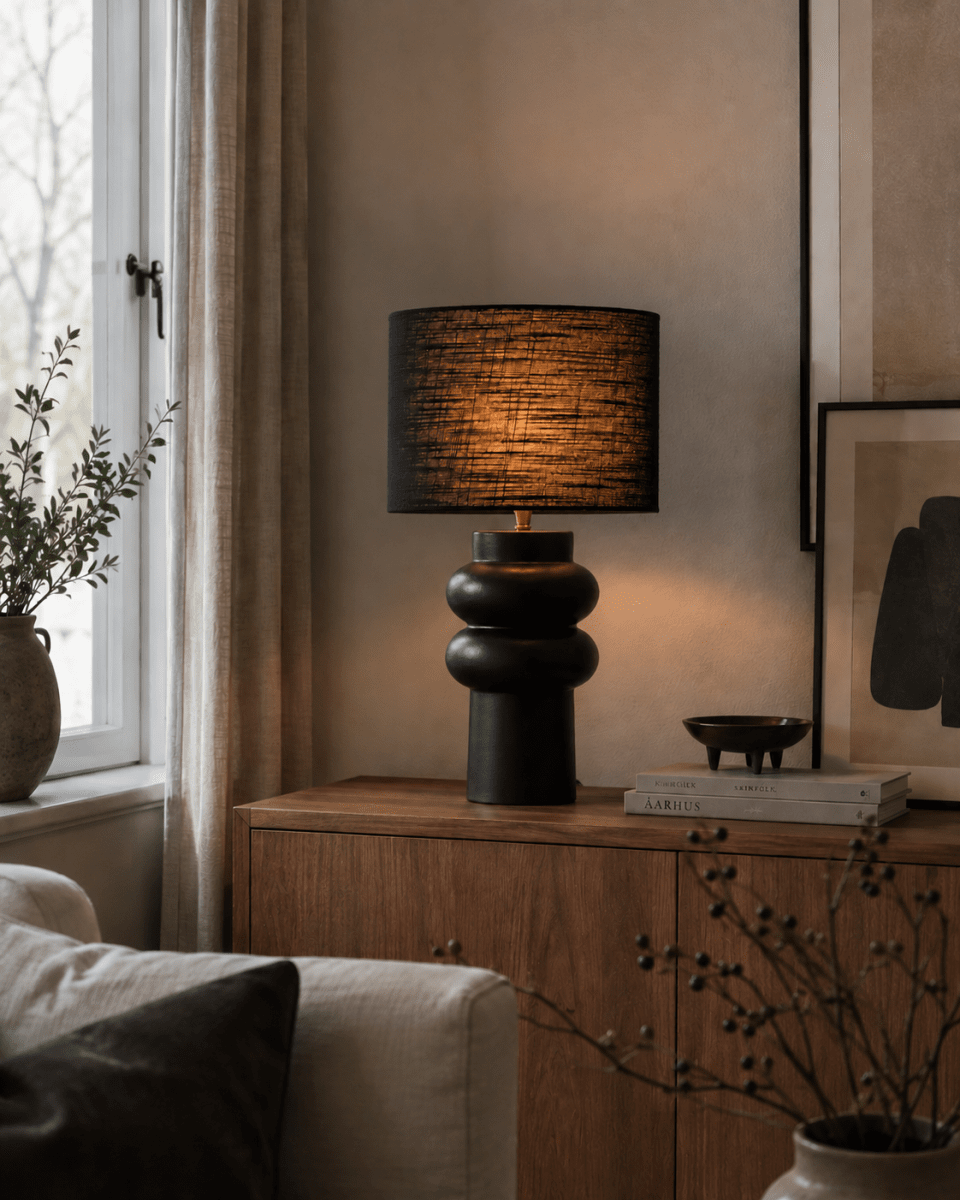 Anelli 56cm Sort bordlampe Fra Nordic Lighting - Leveres med 1,8 m sort plastledning og str&oslash;mafbryder med stik.