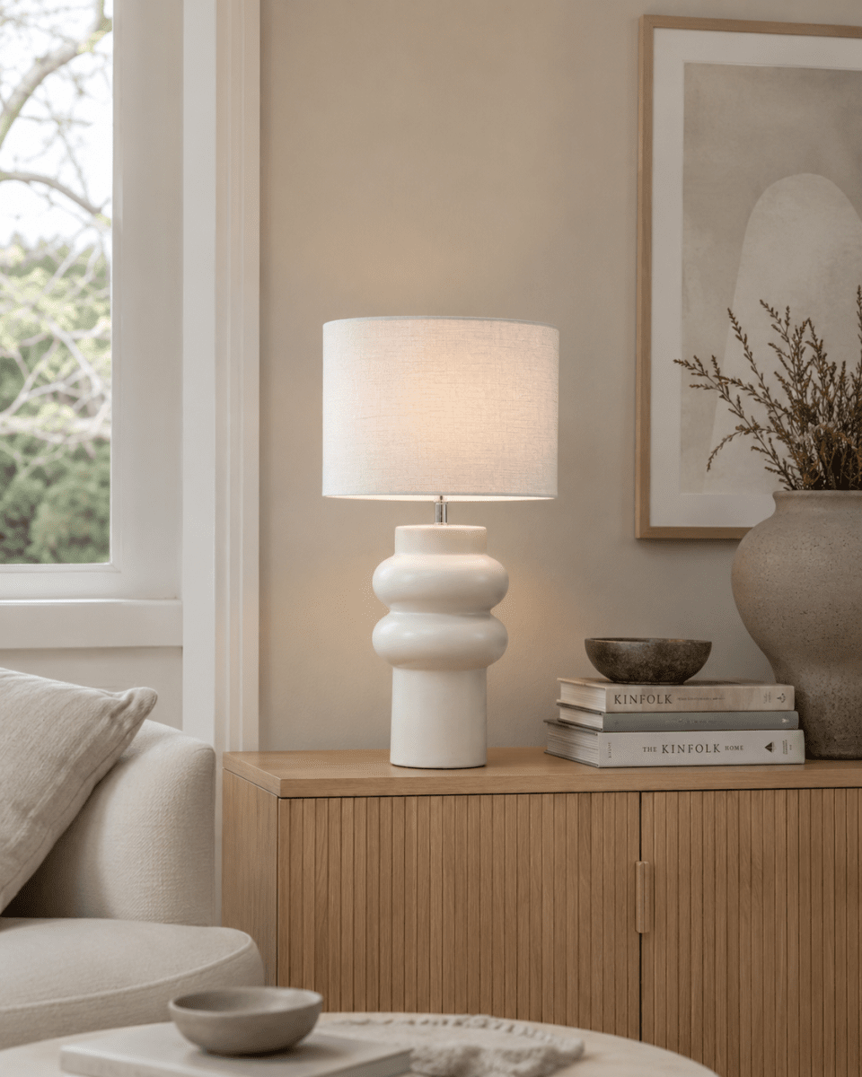 Anelli 56cm Hvid bordlampe Fra Nordic Lighting - Perfekt til at skabe en varm og indbydende atmosfære i både stue og soveværelse.