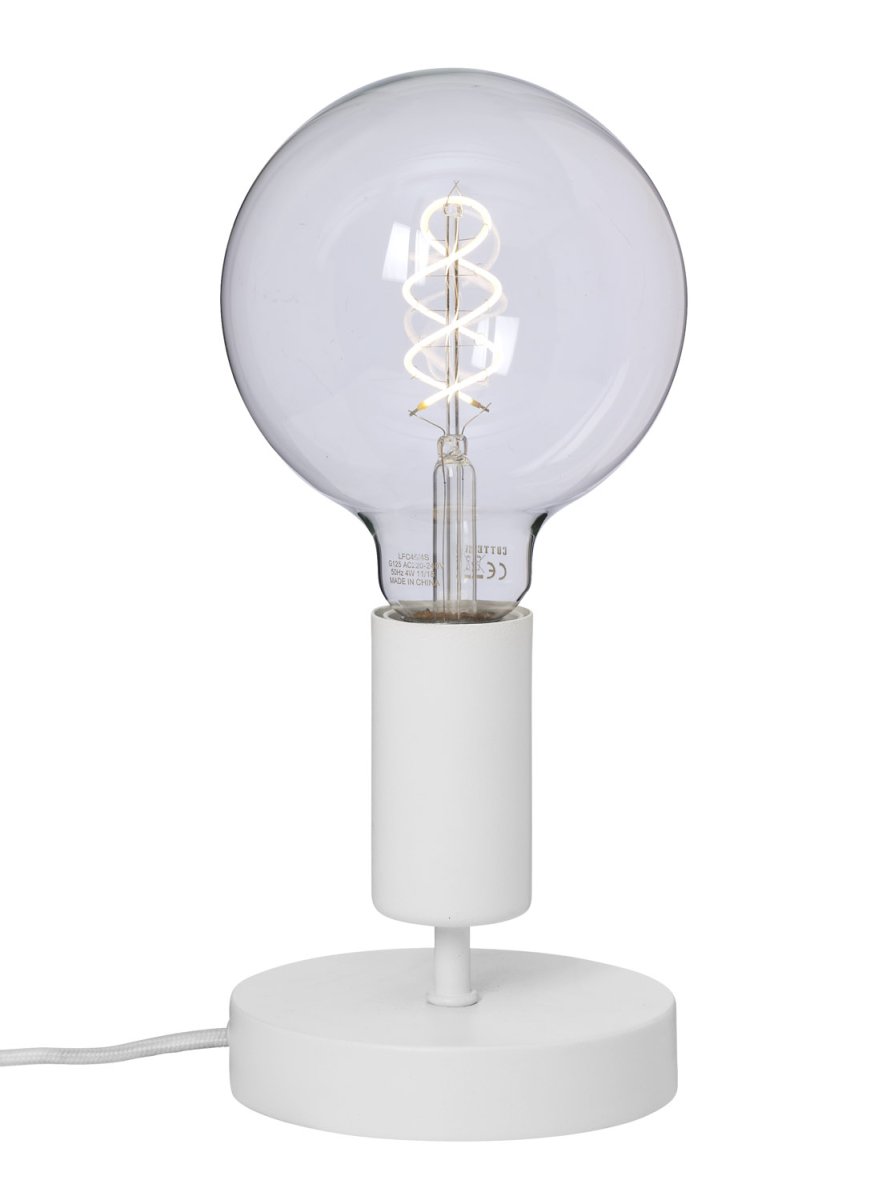 Zoom billede af Spartan 13cm bordlampe Fra Lampan - Med et minimalistisk design i hvidt og en synlig lyskilde bliver den et dekorativt indslag i ethvert rum.
