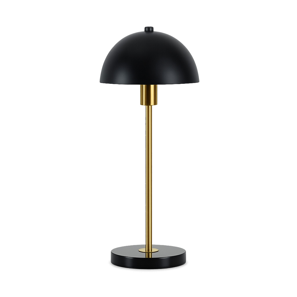Dito 47cm Sort bordlampe Fra Nordic Lighting - Den sorte sk&aelig;rm og marmorbasen skaber et sofistikeret udtryk, mens stangen i skinnende guldfinish tilf&oslash;jer en varm og luksuri&oslash;s fornemmelse.