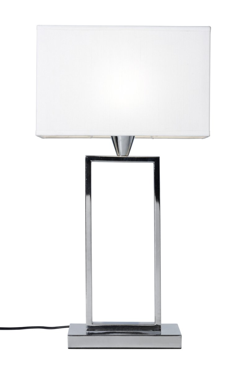 Kensington 50cm Chrom bordlampe Fra Cottex - Den stilrene metalramme skaber en luftig og moderne følelse, mens den hvide tekstilskærm spreder et blødt og behageligt lys.